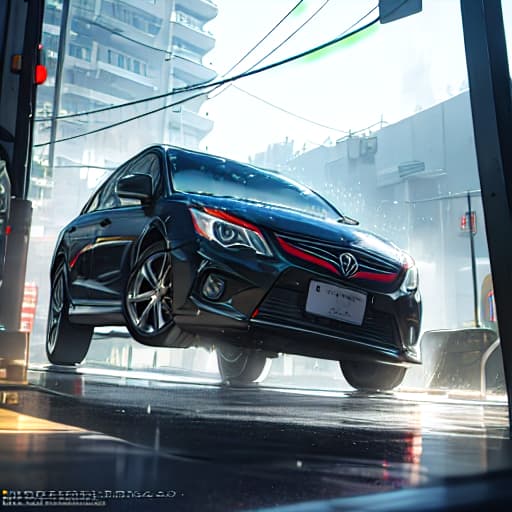  (car washing), anime, highly detailed, 4k, high quality, trending on art station hyperrealistic, full body, detailed clothing, highly detailed, cinematic lighting, stunningly beautiful, intricate, sharp focus, f/1. 8, 85mm, (centered image composition), (professionally color graded), ((bright soft diffused light)), volumetric fog, trending on instagram, trending on tumblr, HDR 4K, 8K