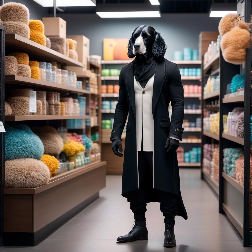  Object: a black Cocker with sleek fur, dressed as a thief with a white mask resembling a sock on his head Location: the entrance of a pet store Time of day: night Style: Disney style animation hyperrealistic, full body, detailed clothing, highly detailed, cinematic lighting, stunningly beautiful, intricate, sharp focus, f/1. 8, 85mm, (centered image composition), (professionally color graded), ((bright soft diffused light)), volumetric fog, trending on instagram, trending on tumblr, HDR 4K, 8K