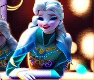 mdjrny-v4 style elsa from frozen, disney princess style, icy background, white blonde braid, snowflake magic, high detail, cinematic lighting