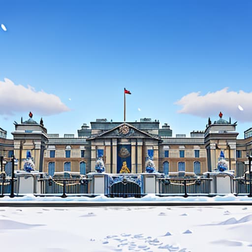  kings guardsman.  Buckingham Palace covered in snow