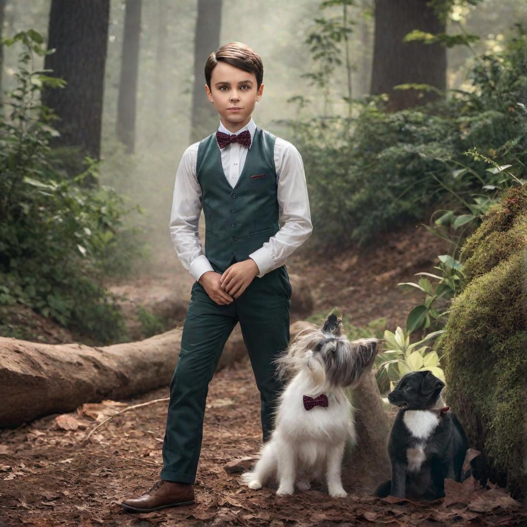  Generate a portrait of a child like Sheldon with bow tie hyperrealistic, full body, detailed clothing, highly detailed, cinematic lighting, stunningly beautiful, intricate, sharp focus, f/1. 8, 85mm, (centered image composition), (professionally color graded), ((bright soft diffused light)), volumetric fog, trending on instagram, trending on tumblr, HDR 4K, 8K