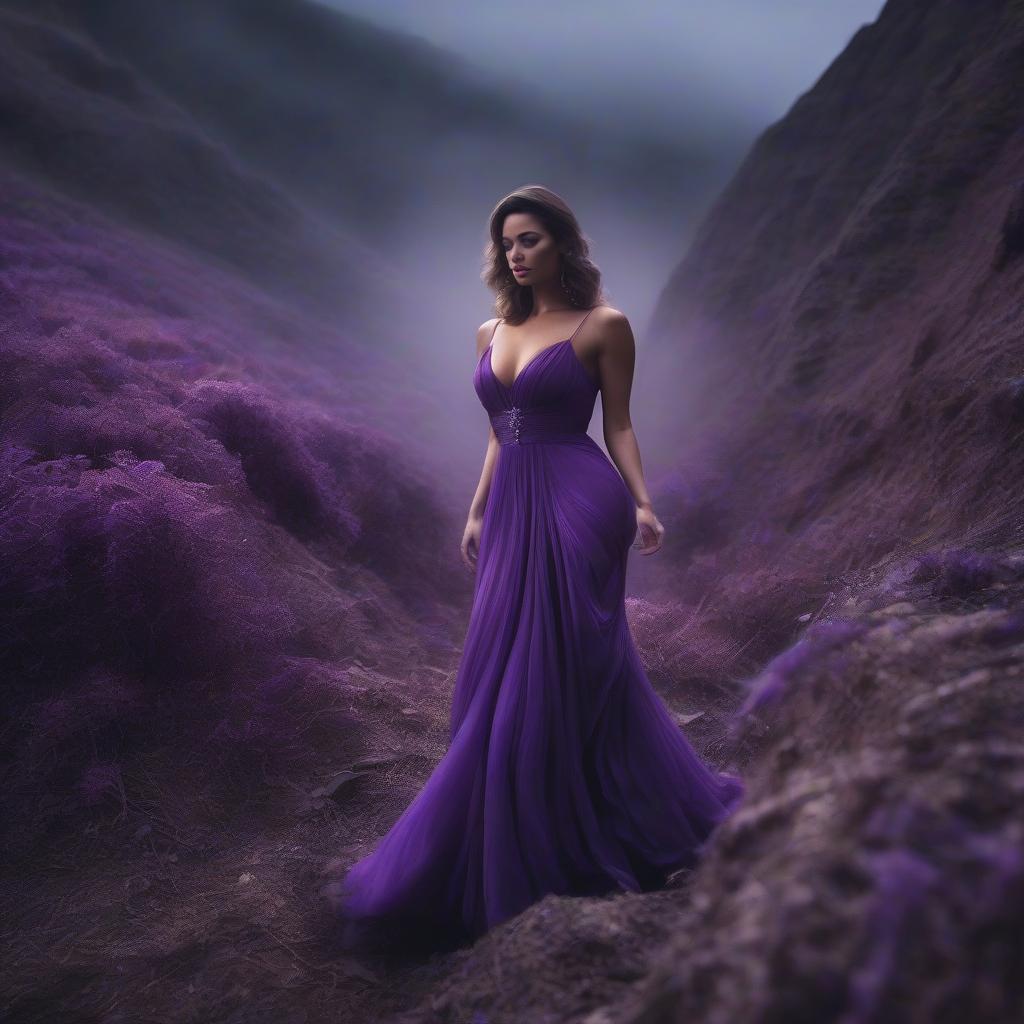  A beauty wearing a violet dress dies at night under a landslide. hyperrealistic, full body, detailed clothing, highly detailed, cinematic lighting, stunningly beautiful, intricate, sharp focus, f/1. 8, 85mm, (centered image composition), (professionally color graded), ((bright soft diffused light)), volumetric fog, trending on instagram, trending on tumblr, HDR 4K, 8K