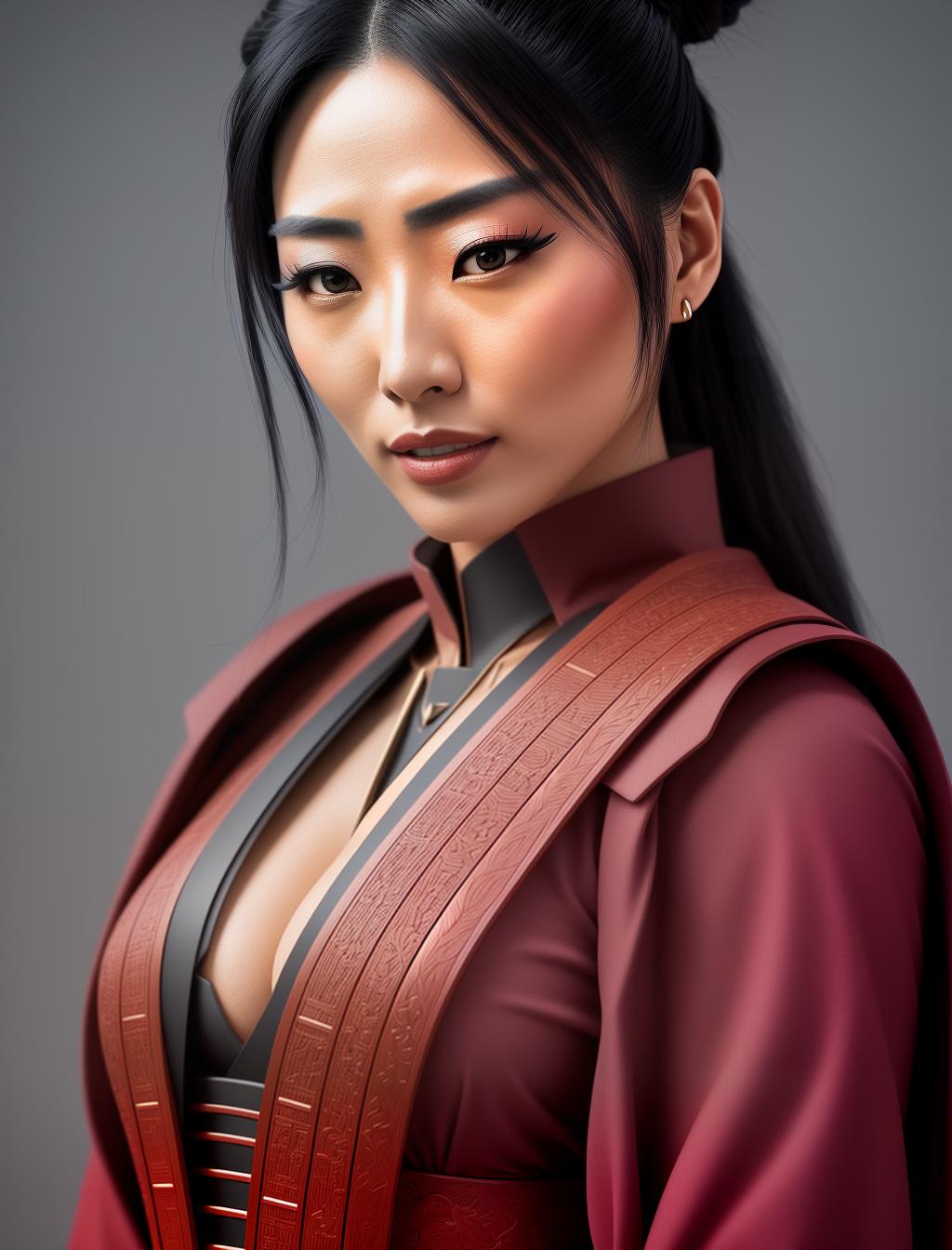  female samurai in Hong Kong, (high detailed skin:1.2), 8k uhd, dslr, soft lighting, high quality, film grain, Fujifilm XT3 hyperrealistic, full body, detailed clothing, highly detailed, cinematic lighting, stunningly beautiful, intricate, sharp focus, f/1. 8, 85mm, (centered image composition), (professionally color graded), ((bright soft diffused light)), volumetric fog, trending on instagram, trending on tumblr, HDR 4K, 8K