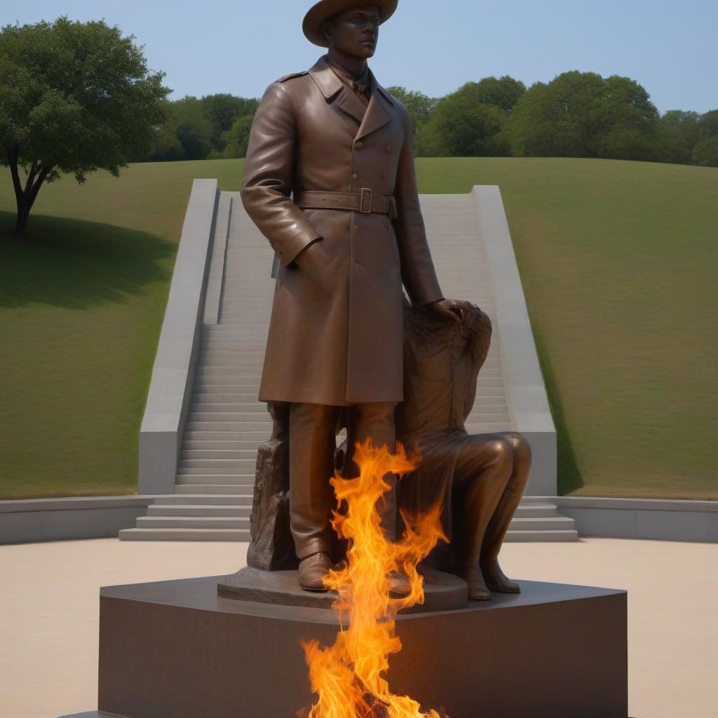  You are an artist Patriot, draw an eternal fire at a monument to a soldier