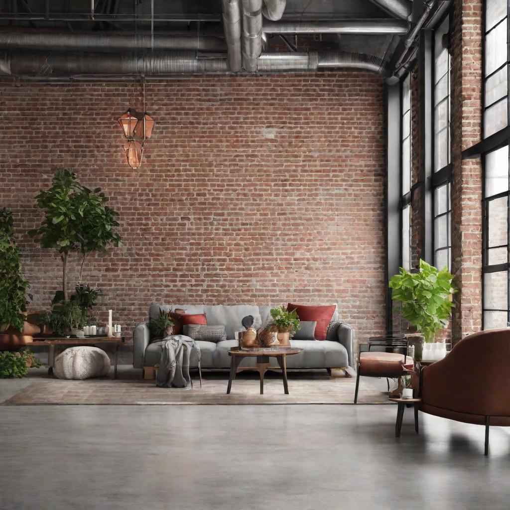   Picture a loft space featuring exposed brick walls, polished concrete floors, and metal framed furniture for an urban vibe. 8k, cinematic lighting, HDR