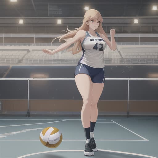  girl playing volleyball on a court alone hyperrealistic, full body, detailed clothing, highly detailed, cinematic lighting, stunningly beautiful, intricate, sharp focus, f/1. 8, 85mm, (centered image composition), (professionally color graded), ((bright soft diffused light)), volumetric fog, trending on instagram, trending on tumblr, HDR 4K, 8K