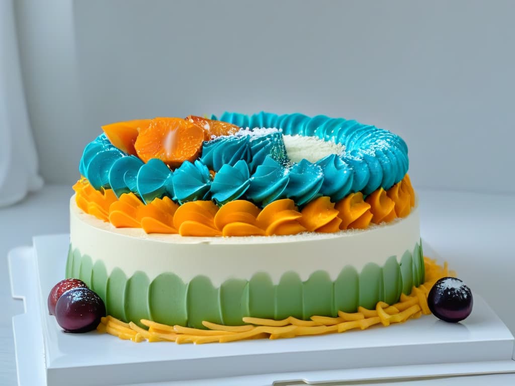  An intricately designed and colorful array of traditional African desserts displayed on a sleek, modern, and minimalistic white platter, showcasing the vibrant colors and textures of the glutenfree treats. hyperrealistic, full body, detailed clothing, highly detailed, cinematic lighting, stunningly beautiful, intricate, sharp focus, f/1. 8, 85mm, (centered image composition), (professionally color graded), ((bright soft diffused light)), volumetric fog, trending on instagram, trending on tumblr, HDR 4K, 8K