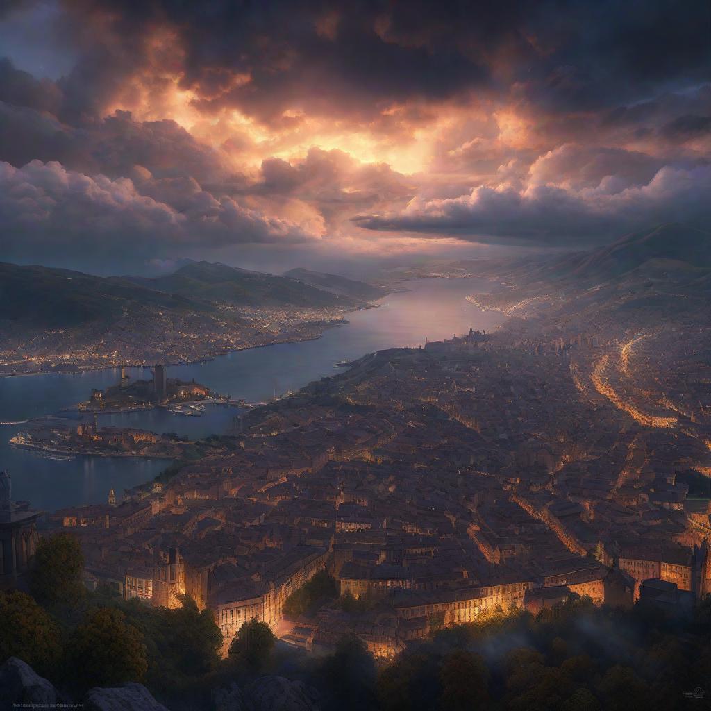  Como es el agujero más grande del mundo, night clouds, above city, atmospheric lighting, Octane Render a fantasy digital painting by James Gurney, trending on Artstation, hyperrealistic, realistic, photorealistic, dynamic lighting, highly detailed, cinematic landscape, studio lighting hyperrealistic, full body, detailed clothing, highly detailed, cinematic lighting, stunningly beautiful, intricate, sharp focus, f/1. 8, 85mm, (centered image composition), (professionally color graded), ((bright soft diffused light)), volumetric fog, trending on instagram, trending on tumblr, HDR 4K, 8K