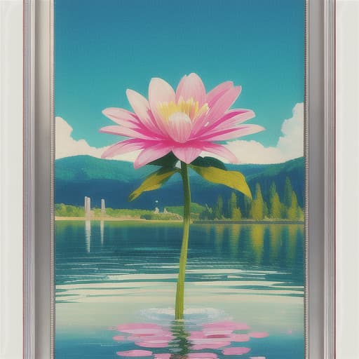  pretty flower on a lake, boarder is a picture frame