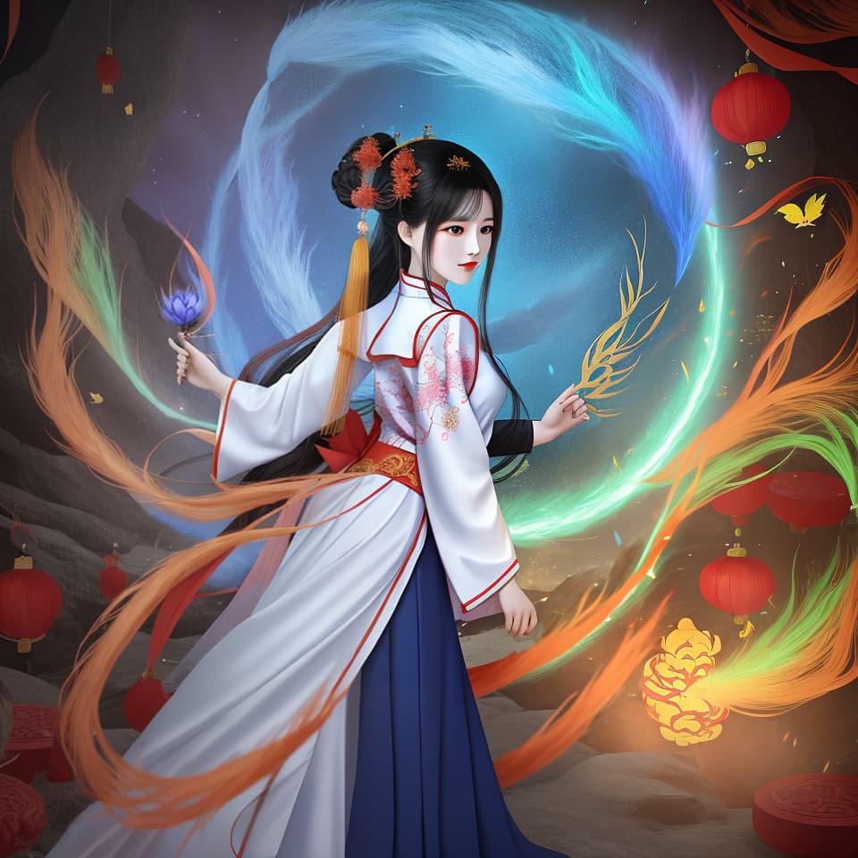  Chinese fairy style, girl, ancient people, occupation: nine tailed fox, monster, Hanfu