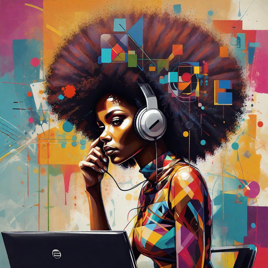  abstract artwork, afro.computer woman