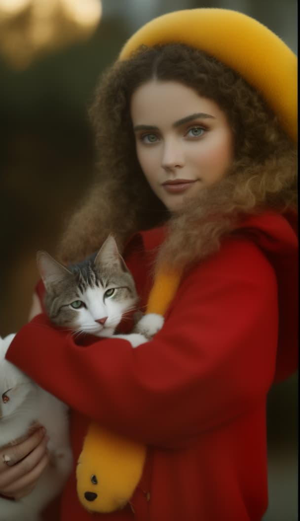 portrait+ style portrait+ style, girl with cat, ultra realistic, hyper detail, Canon EOS R3, nikon, f/1.4, ISO 200, 1/160s, 8K, RAW, unedited, symmetrical balance, in-frame, HDR 4K