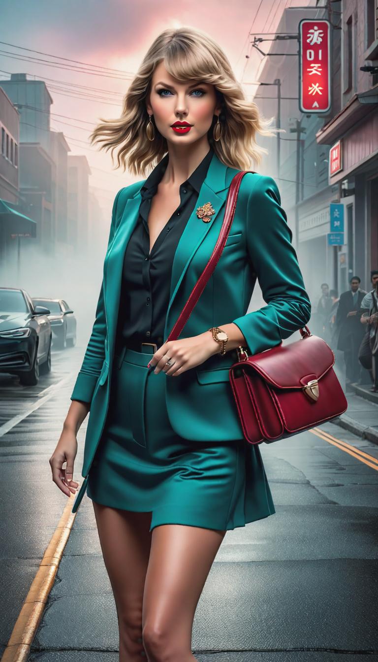  Cyberpunk style depiction of Taylor Swift as a teacher . The scene is set in a world where technology has advanced, but society and human conditions have not, creating a gritty, dystopian atmosphere. hyperrealistic, full body, detailed clothing, highly detailed, cinematic lighting, stunningly beautiful, intricate, sharp focus, f/1. 8, 85mm, (centered image composition), (professionally color graded), ((bright soft diffused light)), volumetric fog, trending on instagram, trending on tumblr, HDR 4K, 8K