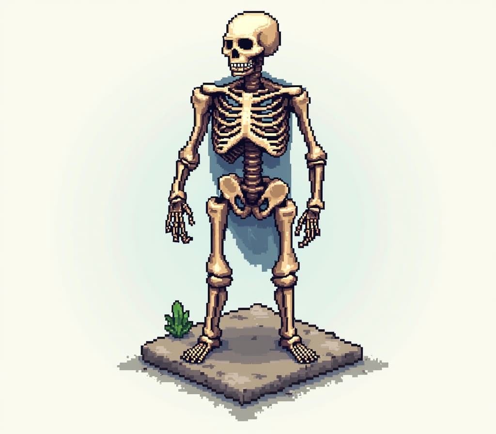  good quality, high quality, 16bit pixel art, a spritesheet isometric of a skeleton character