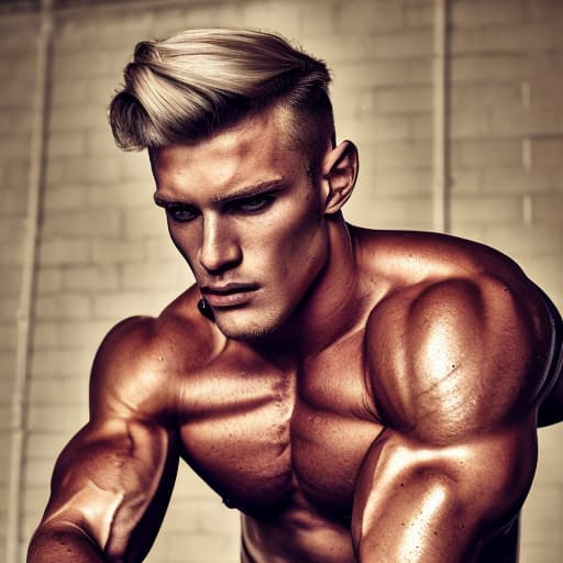 portrait+ style Russian queer fitness model blonde hunk dude face