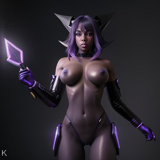  (black woman), (cyber elf), nsfw, (blue and purple hair), (blue and purple lighting), (full nude), (reveal vagina), (show vagina), wet, bottom view, hyperrealistic, high quality, highly detailed, cinematic lighting, intricate, sharp focus, f/1. 8, 85mm, (centered image composition), (professionally color graded), ((bright soft diffused light)), volumetric fog, trending on instagram, HDR 4K, 8K