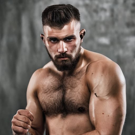 portrait+ style Russian queer MMA artist brunette hunk dude face