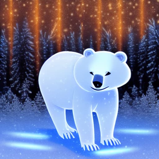  Magic festive polar bear covered in glowing lights in a winter scene