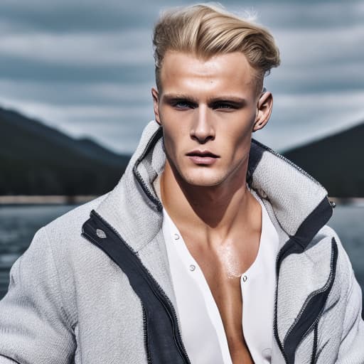 portrait+ style Russian queer fitness model blonde hunk dude face