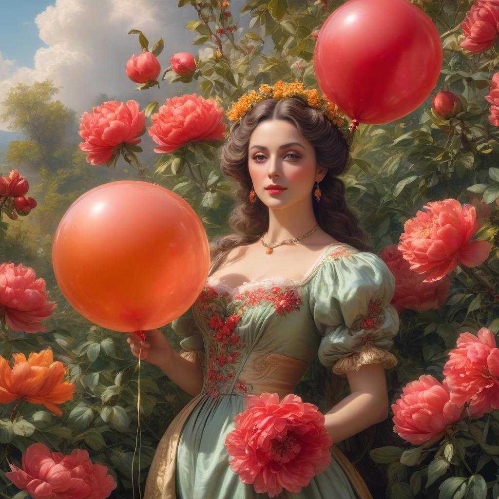  А large balloon. Lightness, spring. (Sparkling rim)): spring field, hyacinths, roses, rosehips, rose hips, peonies, cherry tree, yellow, red. Рroper eye work.. Honoré Fargonard, Alfonso Mucha. hyperrealistic, full body, detailed clothing, highly detailed, cinematic lighting, stunningly beautiful, intricate, sharp focus, f/1. 8, 85mm, (centered image composition), (professionally color graded), ((bright soft diffused light)), volumetric fog, trending on instagram, trending on tumblr, HDR 4K, 8K