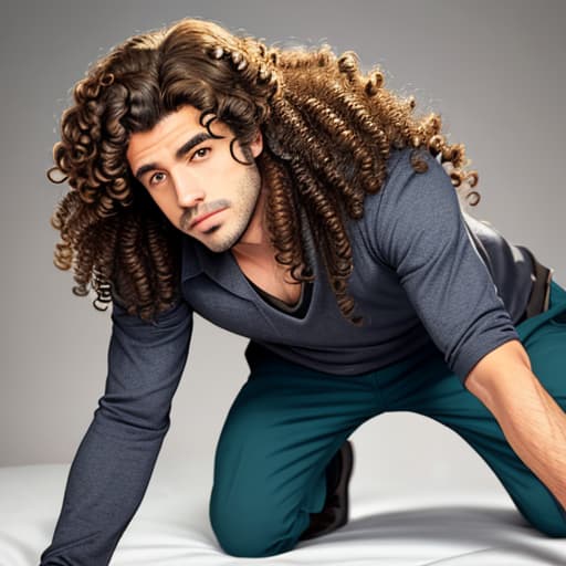  a position for a curly hair man having with along have ，