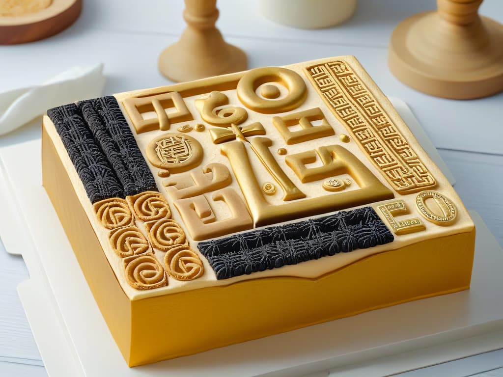  An ultradetailed 8k image of an intricately designed Egyptian hieroglyphic pattern with subtle golden accents, symbolizing the historical influence of Egyptian pastry on modern desserts. The pattern features traditional Egyptian symbols like the Ankh, Scarab, and Eye of Horus, intricately intertwined to represent the rich cultural heritage and artistic legacy of Egyptian confectionery. The minimalist color palette of gold, black, and ivory adds a touch of sophistication, making it a visually striking and historically relevant image for the article. hyperrealistic, full body, detailed clothing, highly detailed, cinematic lighting, stunningly beautiful, intricate, sharp focus, f/1. 8, 85mm, (centered image composition), (professionally color graded), ((bright soft diffused light)), volumetric fog, trending on instagram, trending on tumblr, HDR 4K, 8K