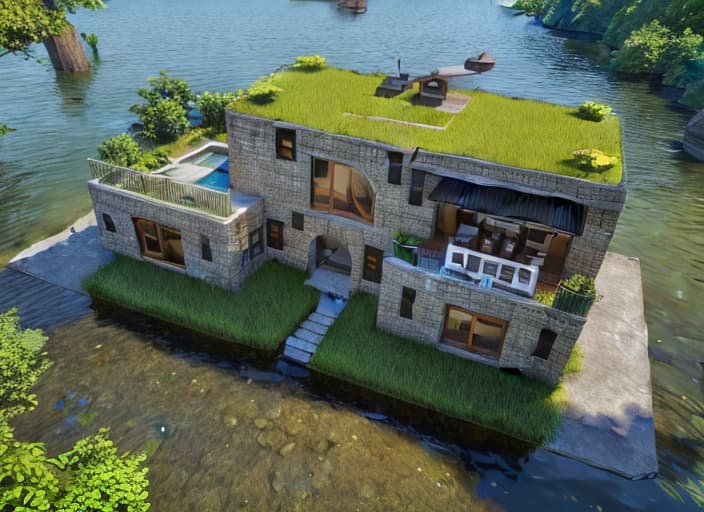  a quaint lakeside house, surrounded by lush greenery, with a clear blue sky, realistic, ar 4:3, best quality, <lora:more details:0>, epiCRealism, <lyco:Mangled Merge Lyco:0>