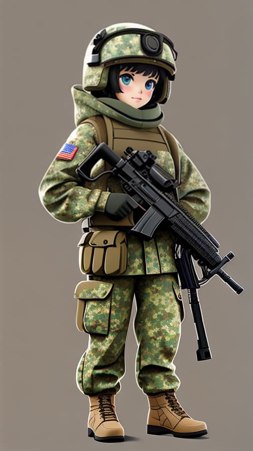  Full body camouflage clothing combat full body rifle gun commando girl cute