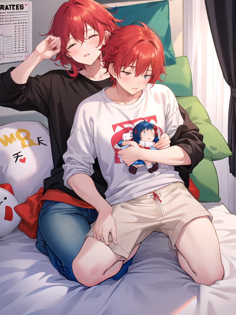  Red haired boy changing his sleeping boyfriend's diaper