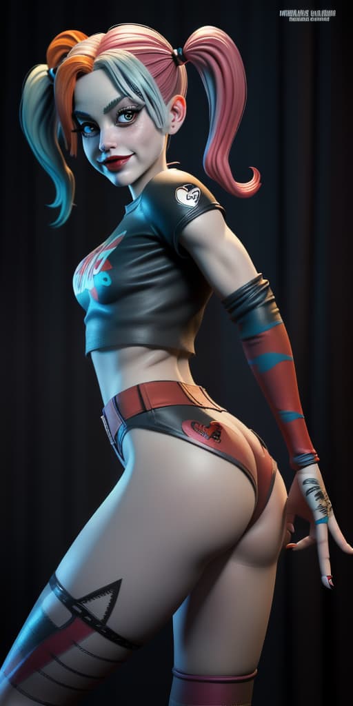  Harley Quinn, takes off his pants, no panties, back