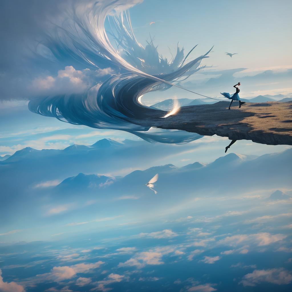  with surrealistic elements, Capture a dreamlike realm where gravity dances in reverse, revealing whimsical landscapes suspended in an ethereal ballet.