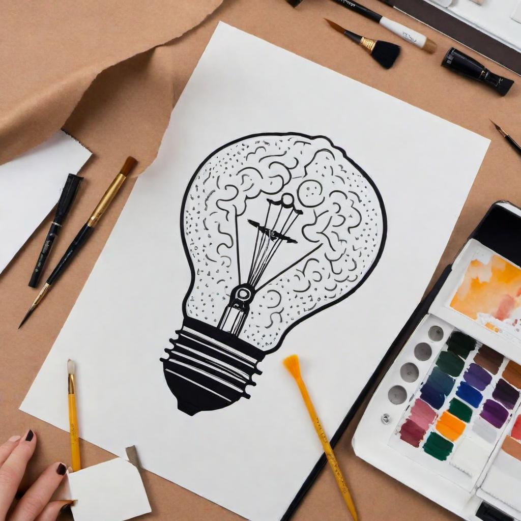  The text message reads: "Hello! Please describe what you would like me to draw. The more detailed your description, the better I will be able to realize your idea in the image." Visualize this as a creative and artistic rendering that reflects the concept of idea generation and creativity. Include elements such as a lightbulb, a brain, and a paintbrush to symbolize thoughts and artistic creation. The background should be colorful and inspiring, reminiscent of a painter's palette or an abstract representation of a creative mind. hyperrealistic, full body, detailed clothing, highly detailed, cinematic lighting, stunningly beautiful, intricate, sharp focus, f/1. 8, 85mm, (centered image composition), (professionally color graded), ((bright soft diffused light)), volumetric fog, trending on instagram, trending on tumblr, HDR 4K, 8K