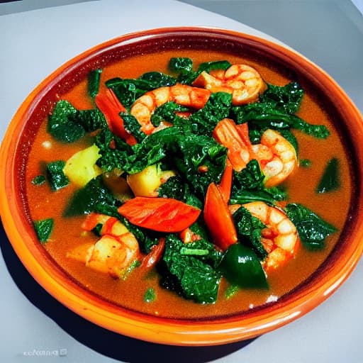  tasty prawns curry hyperrealistic, full body, detailed clothing, highly detailed, cinematic lighting, stunningly beautiful, intricate, sharp focus, f/1. 8, 85mm, (centered image composition), (professionally color graded), ((bright soft diffused light)), volumetric fog, trending on instagram, trending on tumblr, HDR 4K, 8K