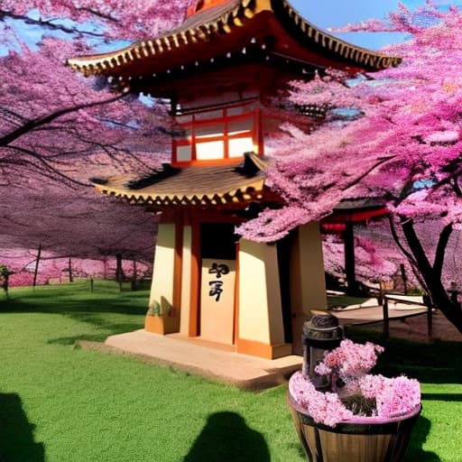  Maneki Neko con campanas y flores de cherry Blossom