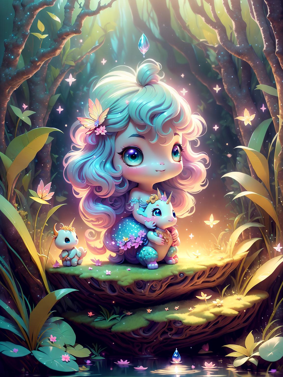  master piece, best quality, ultra detailed, highres, 4k.8k, An ethereal woman, Gently stroking the unicorn's mane, radiating a sense of wonder, Serene and captivated, BREAK A mystical encounter with a unicorn in a dreamlike world., Enchanted forest glade, Wildflowers, shimmering butterflies, and a glowing crystal pond, BREAK Enchanting and tranquil, Soft pastel colors and a dreamy aura, Cu73Cre4ture
