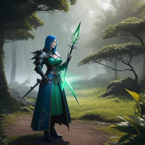  a cinematic shot of a dragon warrior and holding a green glowing spear and a shield, fantasy jungle in background, reflective light, hkstyle, HD, masterpiece, best quality, hyper detailed, ultra detailed, super realistic hyperrealistic, full body, detailed clothing, highly detailed, cinematic lighting, stunningly beautiful, intricate, sharp focus, f/1. 8, 85mm, (centered image composition), (professionally color graded), ((bright soft diffused light)), volumetric fog, trending on instagram, trending on tumblr, HDR 4K, 8K