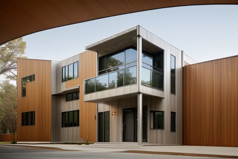  Street view of the house, modern architectural style, aluminum doors, wood paneled lobby ceiling, beautiful lighting