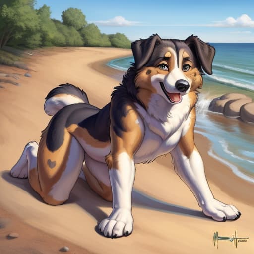  Drawn by meesh , cute Aussie shepherd ing, ing , showing and , gaped , ing (big stream), fingers in , ing on all fours one leg hiked up ing like animal , embared, open eyes, digital art, masterpiece, 4k, fine details,