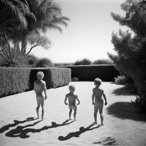   old s and boys in the bushes with no clothes having an for the a magazine, stable diffusion, absolute reality v1.6, perfect symmetry, photo realistic raw, jock sturges and David hamilton style