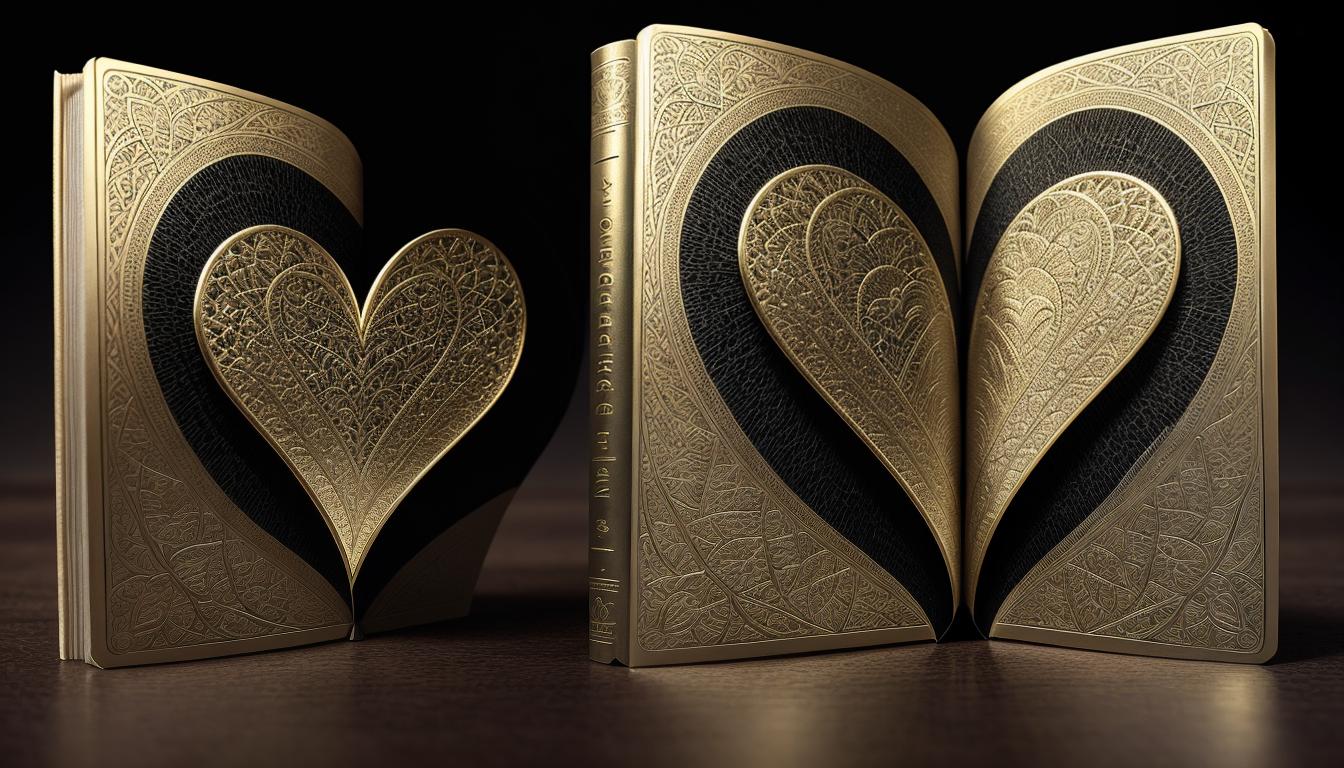  digital illustration, A balanced scale with one side holding a heart and the other side holding a book, heart detailed with veins and textures, book with intricate cover design, scales in gold, alignment with values and needs, looking at viewer, dynamic pose, (intricate details, masterpiece, best quality)