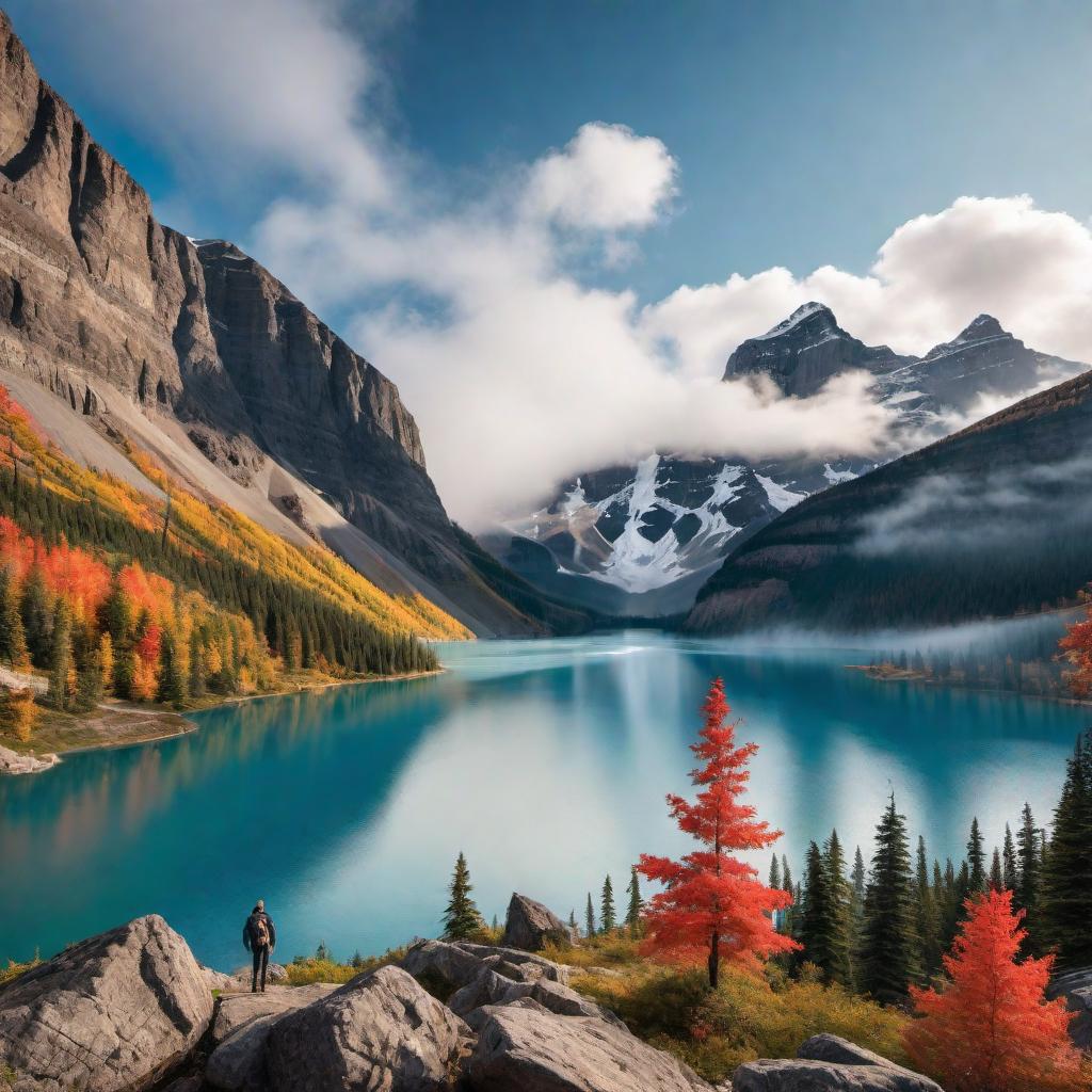  A creative social media post for a TikTok video about the best places in Canada. The post includes text: '🍁 Discover the breathtaking beauty of Canada with me! From the stunning Rocky Mountains to the picturesque Niagara Falls, Canada has it all! Which place in Canada do you dream of visiting? Let's explore together! 🇨🇦 #ExploreCanada #TravelGoals #BucketList' hyperrealistic, full body, detailed clothing, highly detailed, cinematic lighting, stunningly beautiful, intricate, sharp focus, f/1. 8, 85mm, (centered image composition), (professionally color graded), ((bright soft diffused light)), volumetric fog, trending on instagram, trending on tumblr, HDR 4K, 8K