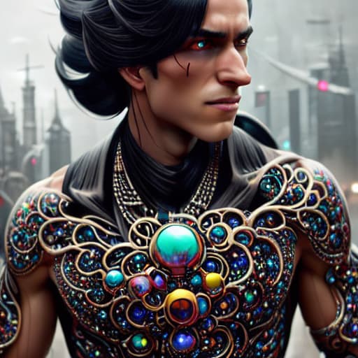 a photo of ddfusion style long black hair, black eyes, handsome man wearing opened black overshirt and black necklace, showing six packs and chest muscles, riding the black motorcycle at the empty city. hyperrealistic, full body, detailed clothing, highly detailed, cinematic lighting, stunningly beautiful, intricate, sharp focus, f/1. 8, 85mm, (centered image composition), (professionally color graded), ((bright soft diffused light)), volumetric fog, trending on instagram, trending on tumblr, HDR 4K, 8K