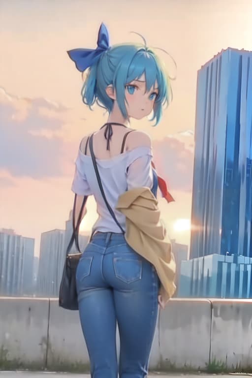  Cirno, from behind, jeans