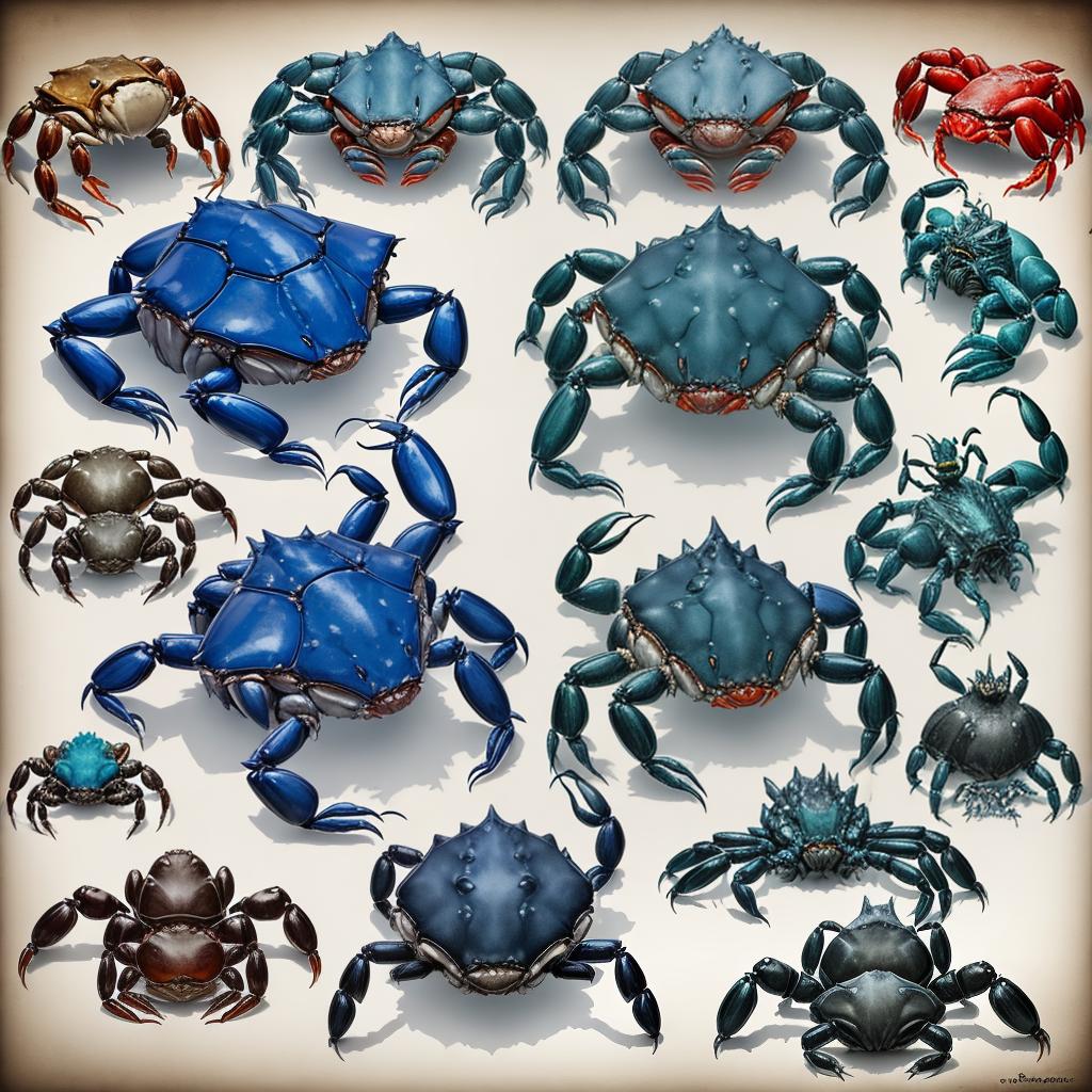  legendary crabs , big creature monsters, blue colors