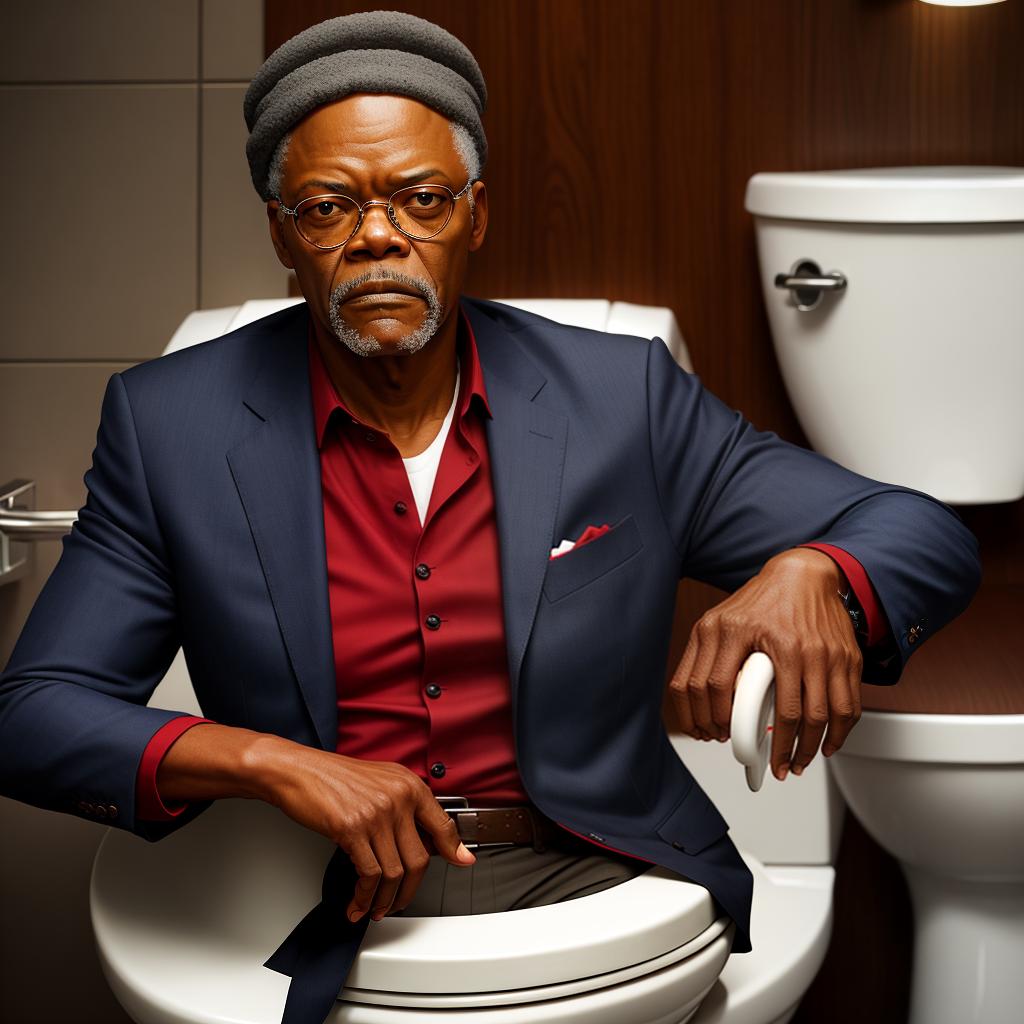  Samuel Jackson is looking out of a toilet Seat