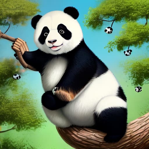  Giant panda Fubao climbs tree,