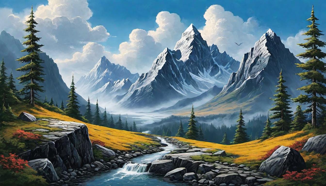  （surrealism)Mountain paths filled with obstacles, boulders and thorny bushes, each challenge appearing as a stepping stone, transformative journey, trials, personal growth mystic, intricate details, best quality)