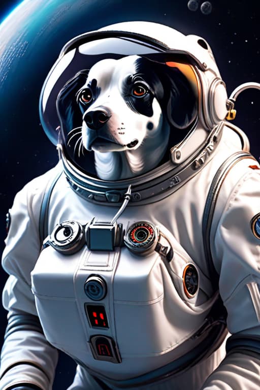  Dalmatian dog in space suit take skydiving to the moon , 8K hyperrealistic, full body, detailed clothing, highly detailed, cinematic lighting, stunningly beautiful, intricate, sharp focus, f/1. 8, 85mm, (centered image composition), (professionally color graded), ((bright soft diffused light)), volumetric fog, trending on instagram, trending on tumblr, HDR 4K, 8K