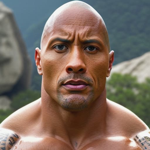  the rock dwayne johnson locking at the camera. realistic.