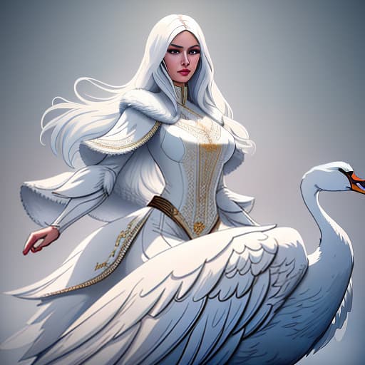  Vector illustration: Tsarevna Swan. hyperrealistic, full body, detailed clothing, highly detailed, cinematic lighting, stunningly beautiful, intricate, sharp focus, f/1. 8, 85mm, (centered image composition), (professionally color graded), ((bright soft diffused light)), volumetric fog, trending on instagram, trending on tumblr, HDR 4K, 8K